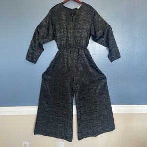 Vintage goth whimsigoth black floral textured print jumpsuit. Size Medium.